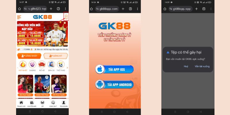 Các bước tải app GK88 trên điện thoại Android